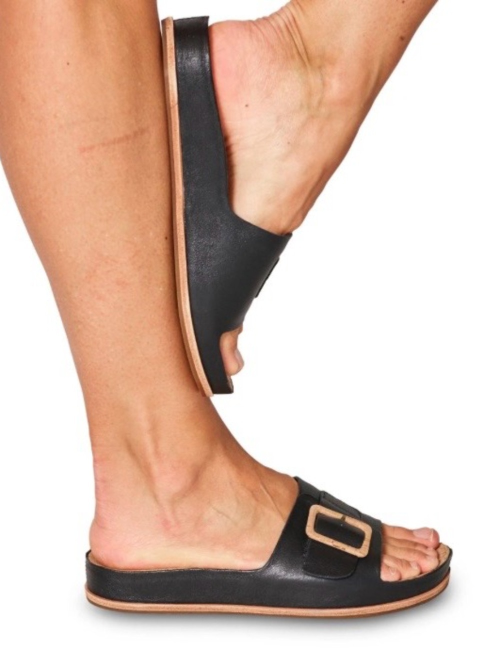 Kork-Ease Tutsi
Buckle Black Leather Slide Summer Comfort Sandals. Cork Footbed